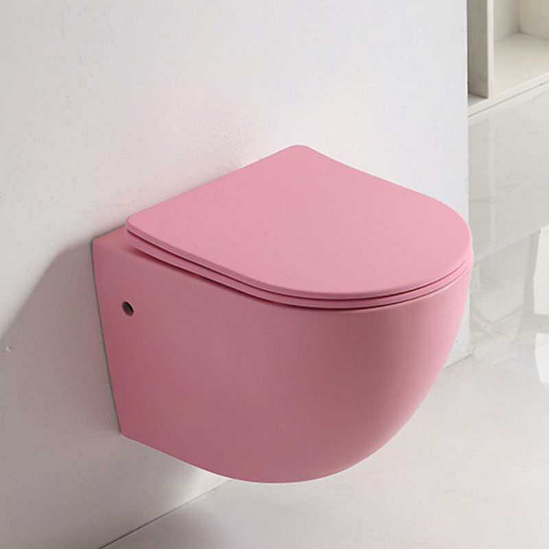 Modern Ceramic Pink Toilet Bowl Wall Mounting Toilet Set Rimless Two Piece Wash Down Bathroom WC
