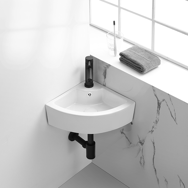 Mini bathroom sink factory price Wastafel cuci tangan keramik segi tiga counter vanity tops wall hung basin