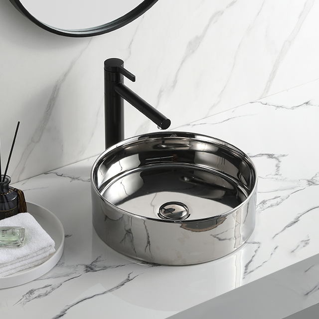Singki Cabinet Lavabo Bathroom Top Mounted Sink Electroplaing Silver Washbasin Ceramic Art Round Colour Basin