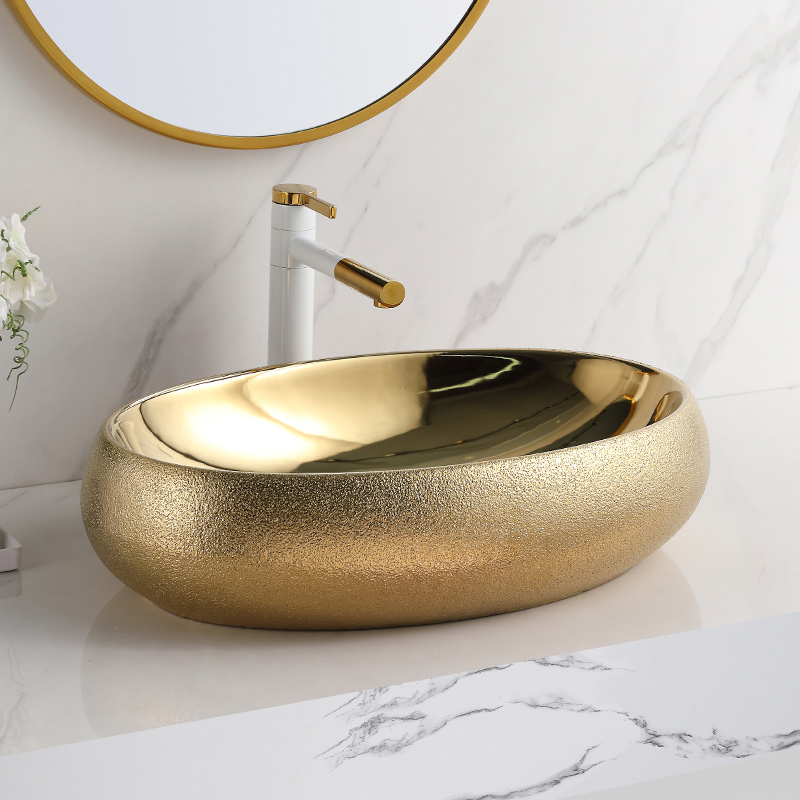Electroplated Frosted Surface Golden Hotel Bathroom Hand Wash Basin