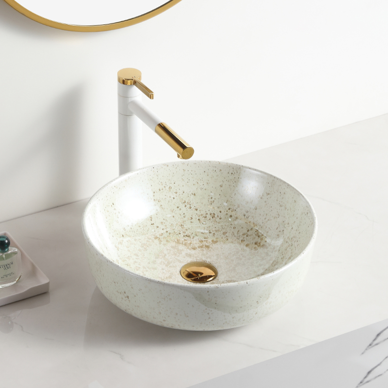 Crystal glaze basin keramische trog wastafel round glossy sink above counter basin