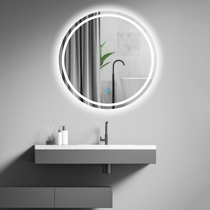 Modern Bathroom Wall Mounted Shower Silver Circle Mirror