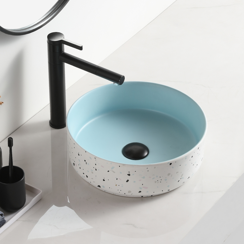 bathroom double colour countertop ceramic round sink