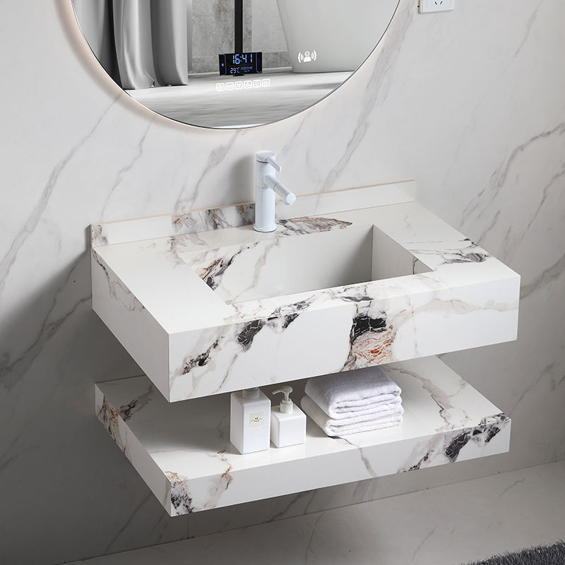 Bathroom Rock Slab Marbled Porcelain Solid Surface Cabinet