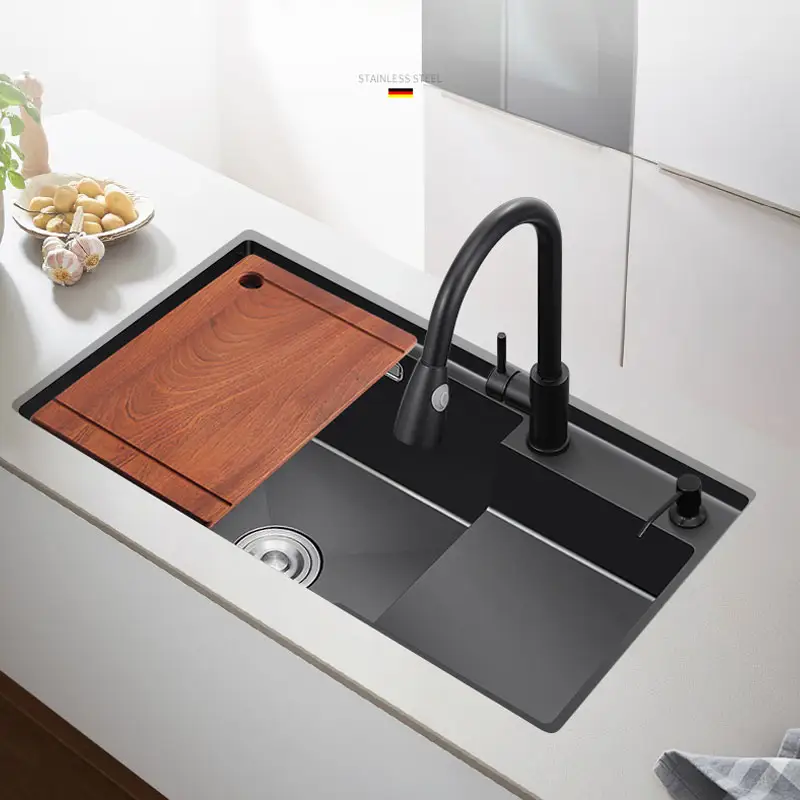 Nano Black Double Bowl Handmade Kitchen Sink 304 Stainless Steel Undermount Sink