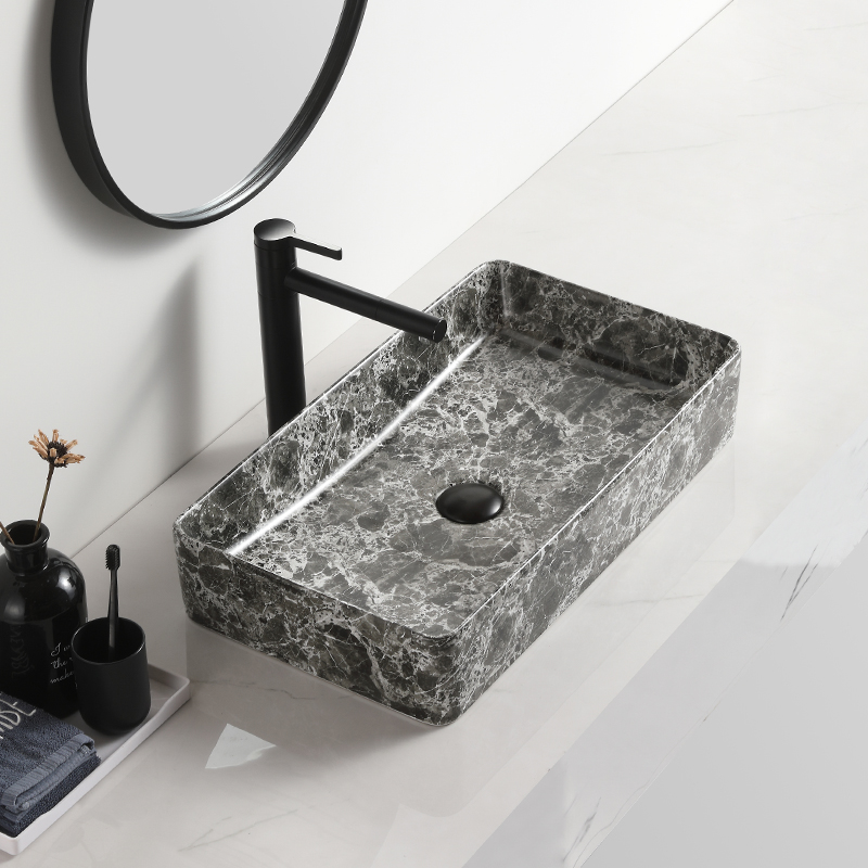 Marble decal nowoczesna umywalka square sink glossy surface art counter basin