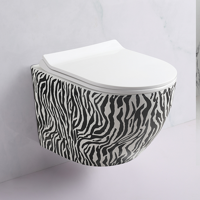 p Trap Rimless Wall Hanging Wc Zebra-Stripes Sanitary Wares Bathroom Colored One Piece Toilet Bowl