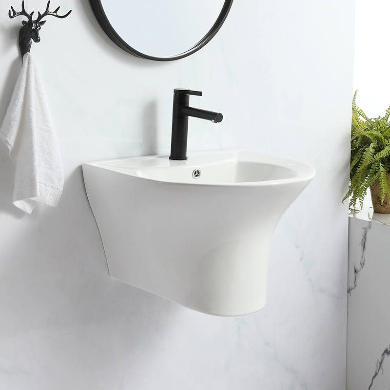 Hotel Modern Design White Bathroom Wall Hung Ceramic Toilet Sink Washroom One Piece Pedestal Basin