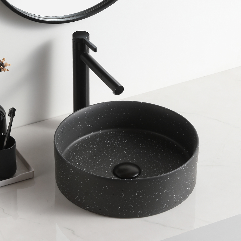 Round black vessel small dots bathroom wash ceramicsink countertop with basin