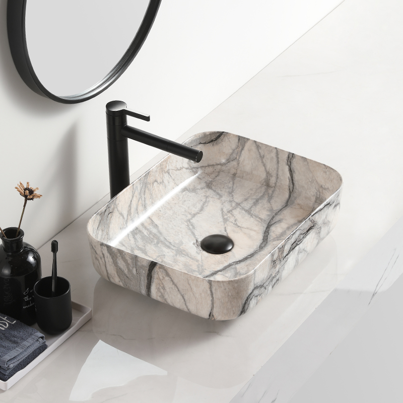 color square marble ceramic hand wash art pedestal basin