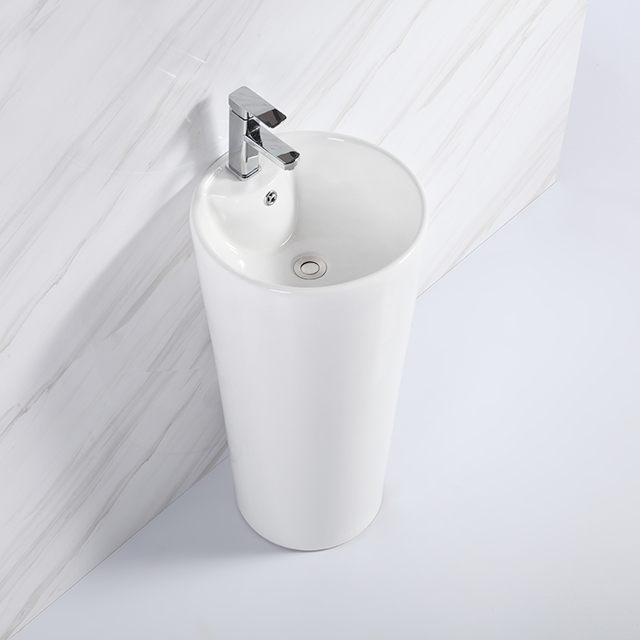 High Grade Round Freestanding Bathroom Sinks Ceramic Washing Pedestal Basin
