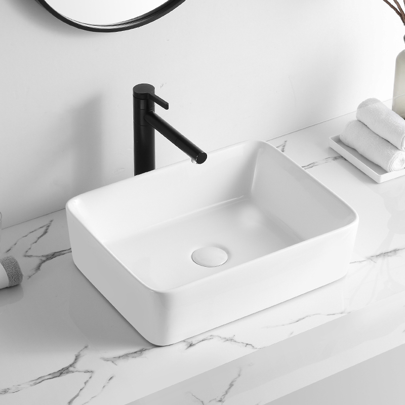 White Ceramic Rectangular Vessel Hotel Bathroom Sink
