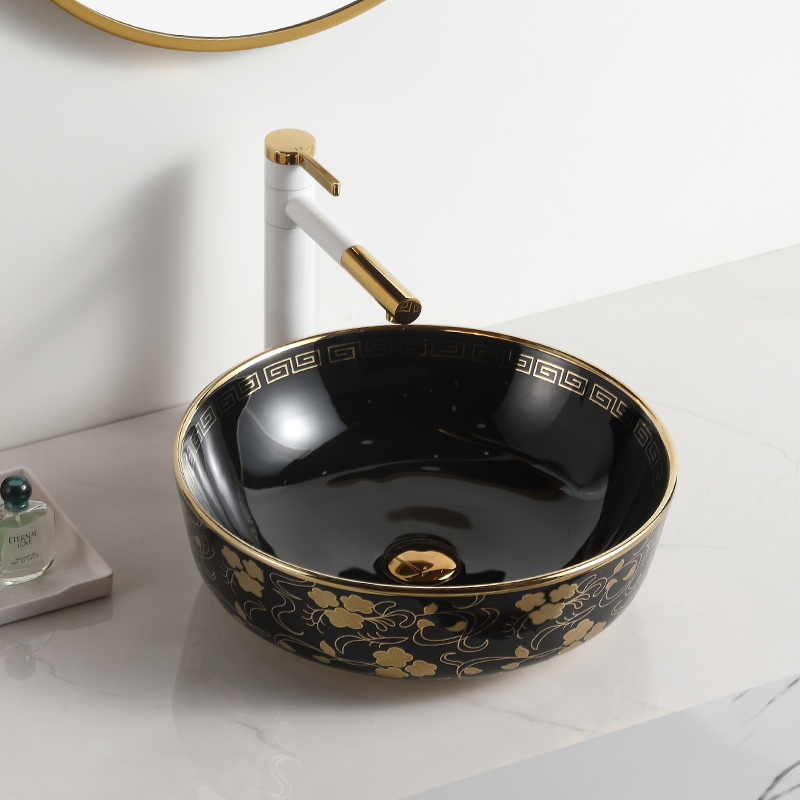 Hot product small bathroom bowl cabinet basin round gold color vessel sink waschbecken gold plated wash basin
