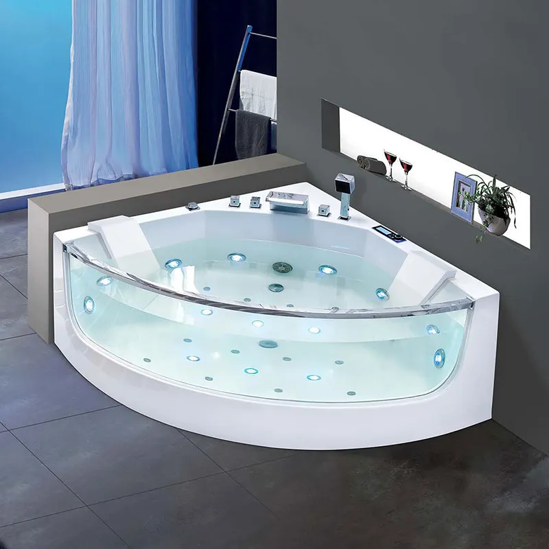 Multifunctional Spa Glass Whirlpool Massage Corner Bathtub