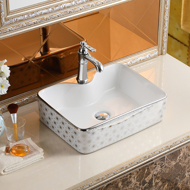 Square basin silvery color diepe keramische wastafel ceramic art wash basin white washtub for counter mounted