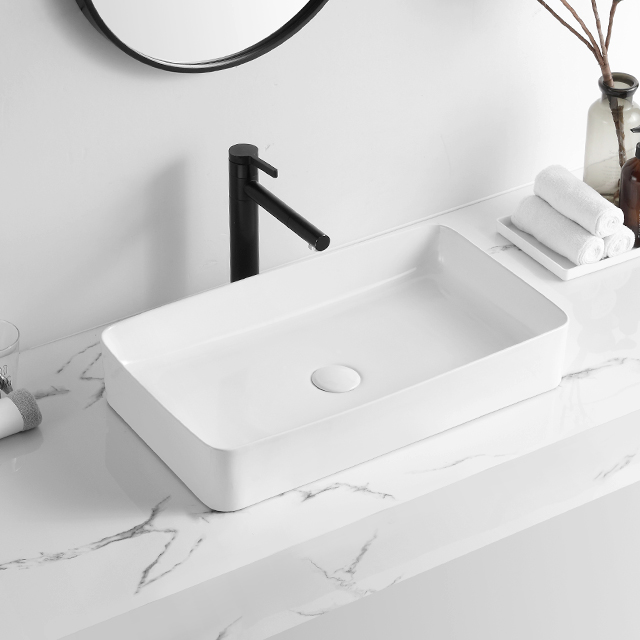 White Rectangle Countertop Sink Bathroom Customized Ceramic Table Top Washbasin
