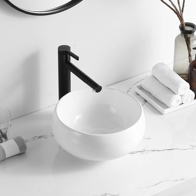 Hotel Small Round Ceramic Bathroom Countertop Sink Lavabo Bagno Smooth Glaze Table Top Wash Basin