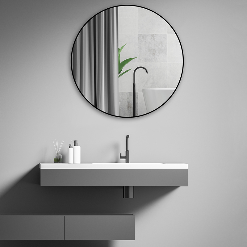 Modern Metal Frame Shower Silver Circle  Bathroom Mirror