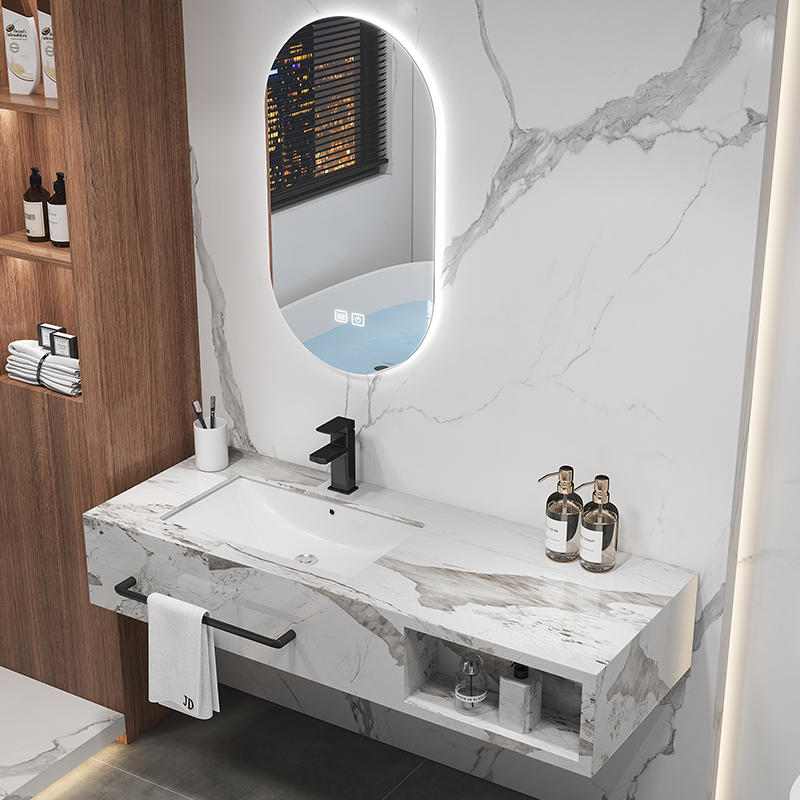 Ceramic Wall Hang Marble Vanity Sink With Towel Holder