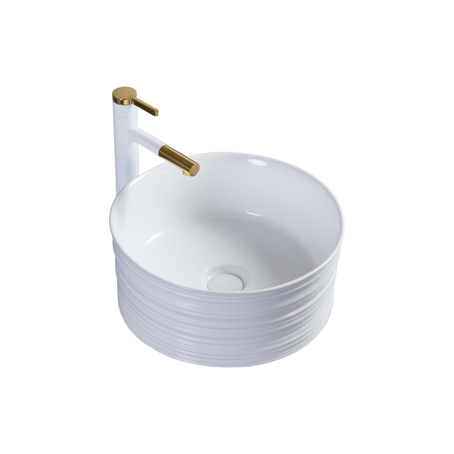 New Arrival Emboss Hand Wash Basin Round Shape Hotel Ceramic Counter Top Bathroom Sink