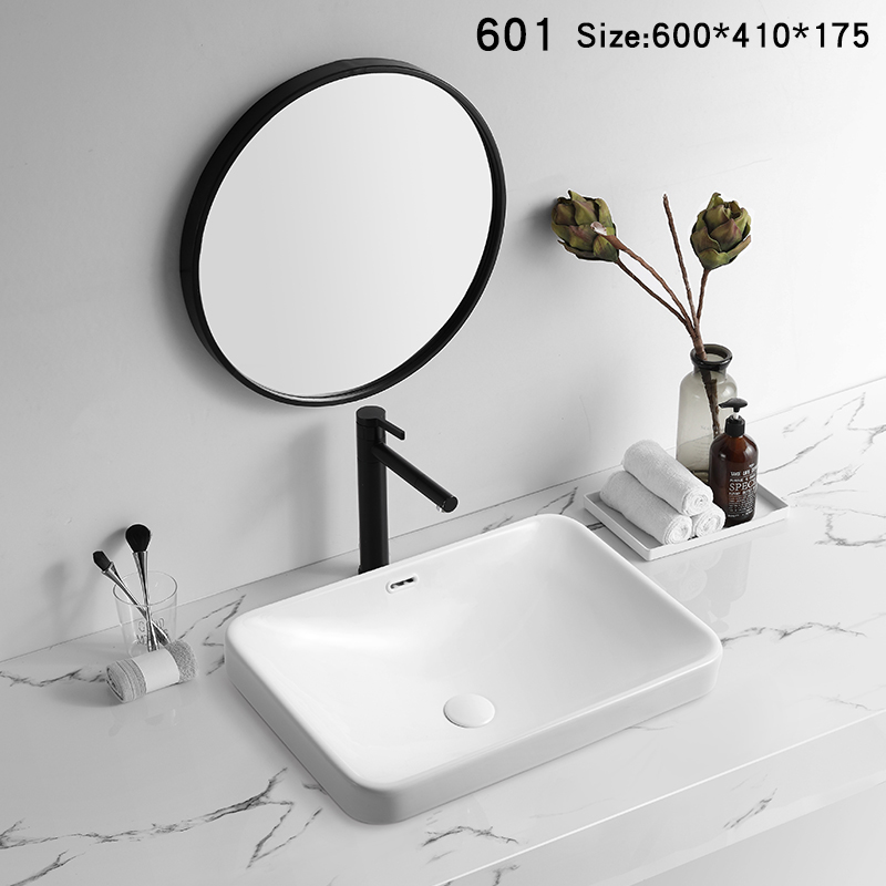 Modern Design White Ceramic Bathroom Wash Basin Semi-Counter Sinks