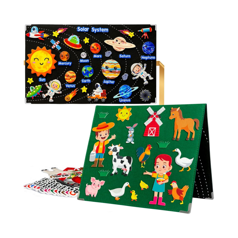 Foldable Felt Board Set for Toddlers, With 46 Farm 41 Solar Felt Story Pieces with Storage Bag for Parent-Child Story Time