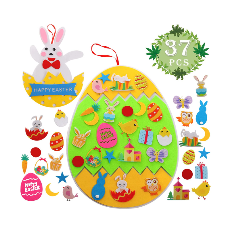 37 Pcs Easter Felt Crafts for Kids DIY with Easter Egg and Bunny Detachable Ornaments