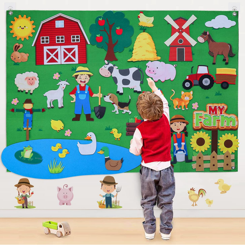 40Pcs Farm Animals Felt Story Board Set, Toddlers Preschool Farmhouse Themed Early Learning Board