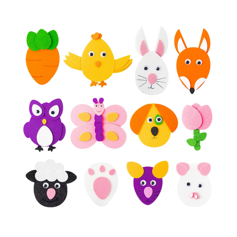 12Pcs Easter DIY Craft Kit Felt Eggs Animals Art Craft Set, Easter Felt Ornaments