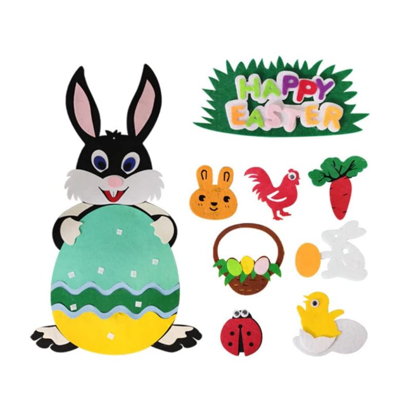 Felt Easter Bunny Wall Decoration DIY Felt Rabbit Eggs Carrot Ornaments for Kids