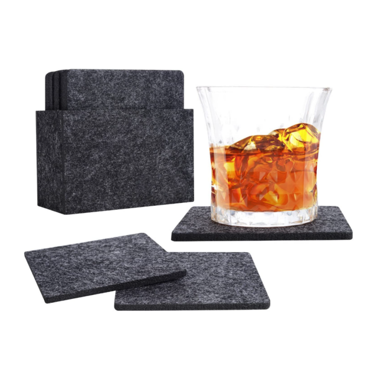 Square Coasters Absorbent Felt Coasters Place Mats for Drinks with Holder