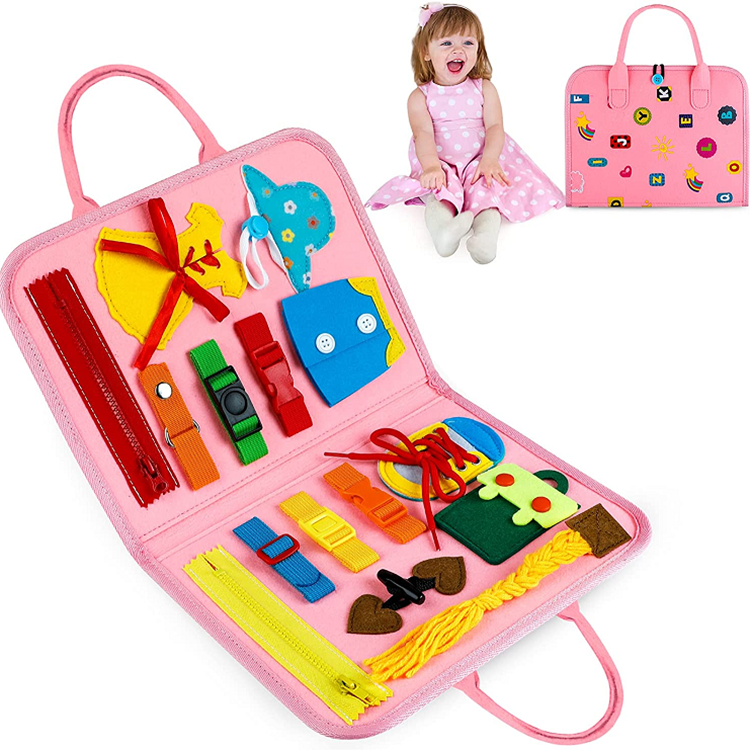 felt montessori toddler busy board for dressing