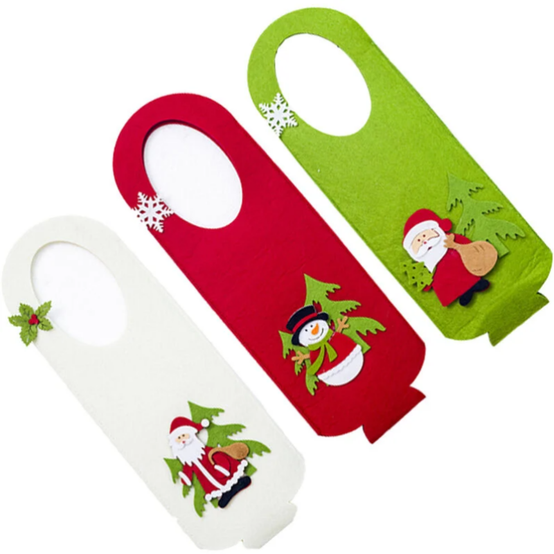 Felt Portable Wine Carrier, 3 Pack Reusable Wine Bag for Banquet, Holiday Party, Christmas