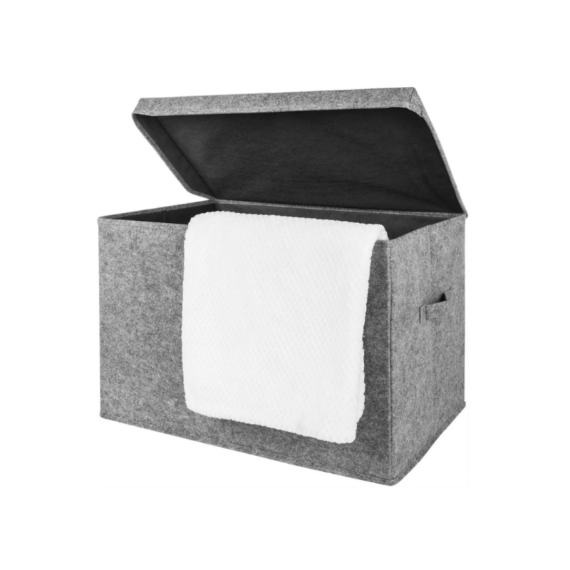 Felt Toy Box with lid Fabric Basket Organiser Bins Foldable Toy Chest- Light Gray
