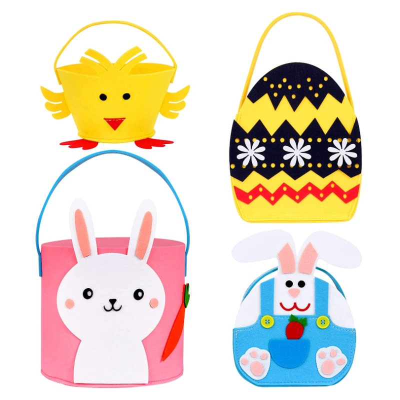 4PCS Felt Easter Bunny Basket Chick Treat Bucket Egg Tote Bag Suitable for Children's Easter Party