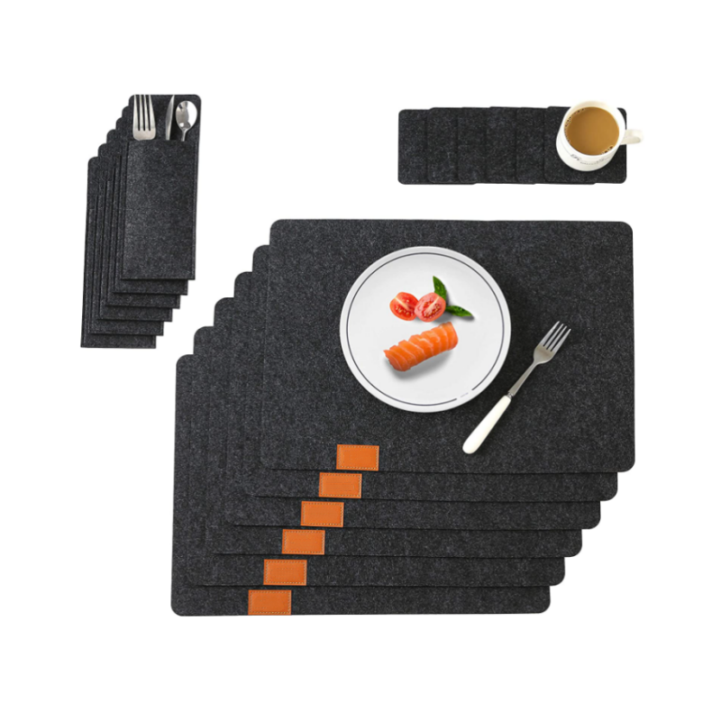 Washable Wipeable Felt Place Mats, Heat Resistant Waterproof Table coasters, cutlery bag holder