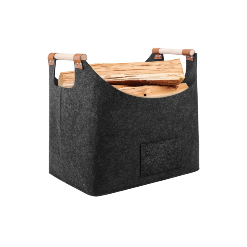 Felt basket extra thick felt and wooden handle foldable firewood Basket carrier