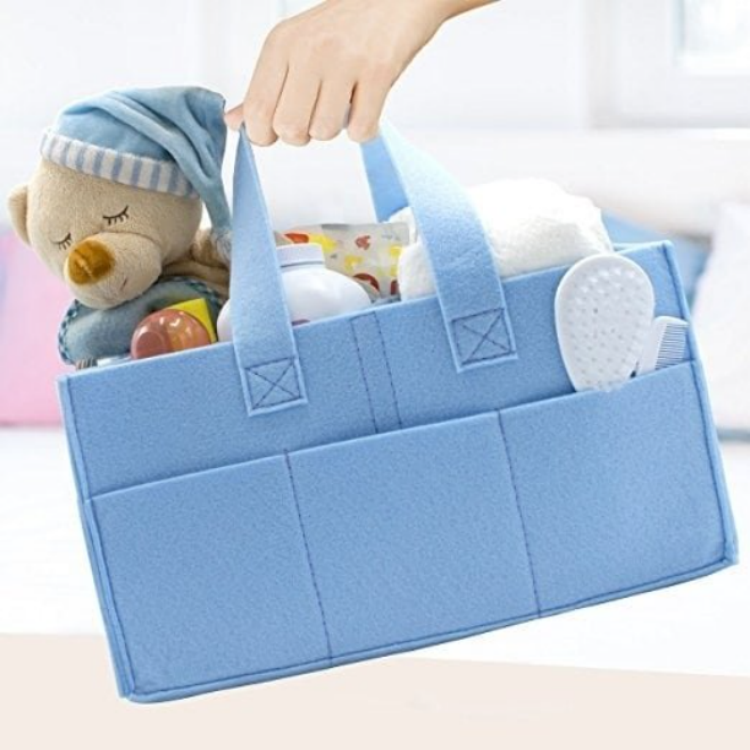 Felt Baby Diaper Caddy with Handle, Storage for Diapers, Baby Wipes