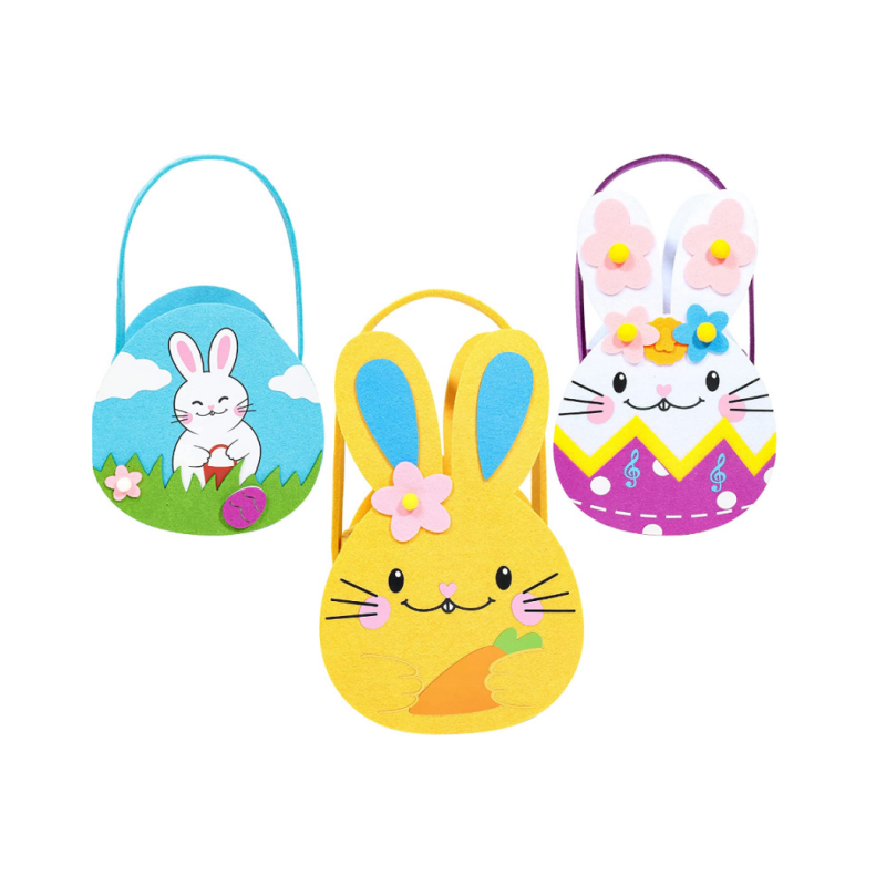 3 Pcs Easter Felt Baskets, Cute Felt Bunny Tote Bags with Handle for Easter Egg Hunting