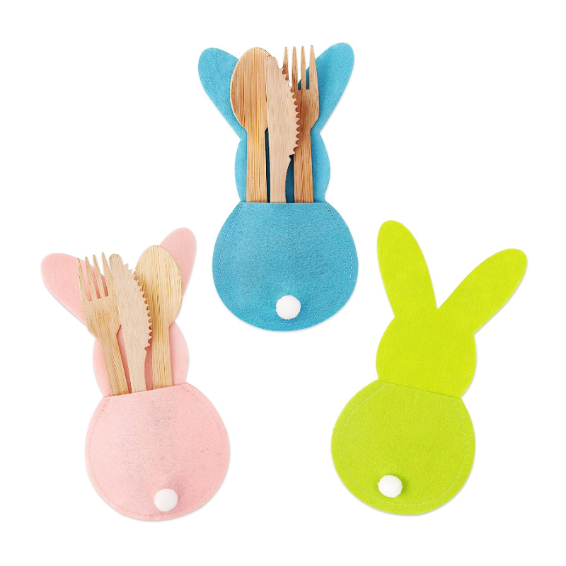 Easter Table Decor, 6 Easter Bunny Felt Cutlery Bag Holder Easter Decorations