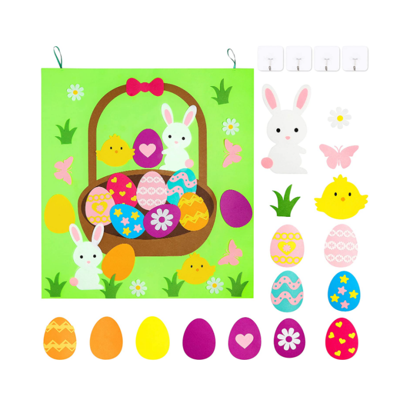 Easter DIY Felt Basket Set with 28 Detachable Ornaments, Happy Easter Wall Decoration