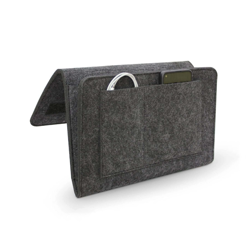 Felt Bedside Caddy | Hanging Bag Holder with 3 Pockets Storage Organizer (Dark gray)