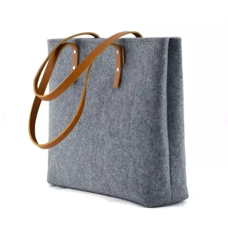 Custom Logo Shoulder Hand Felt Shopping Handbag Tote Bag with Leather Handle