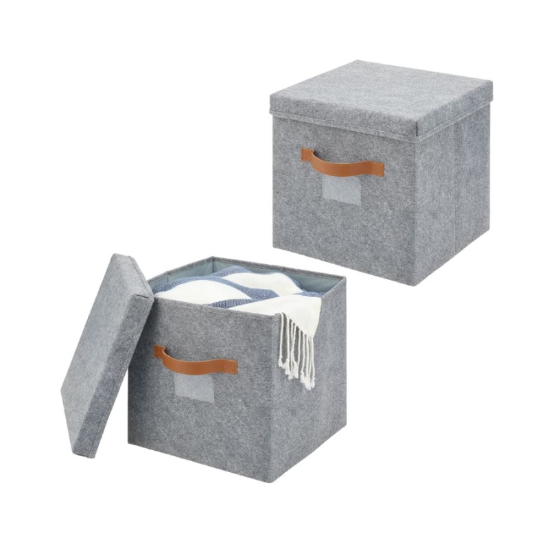 Soft Cube Felt Closet Organizer Cube Bin Box with handle and lid