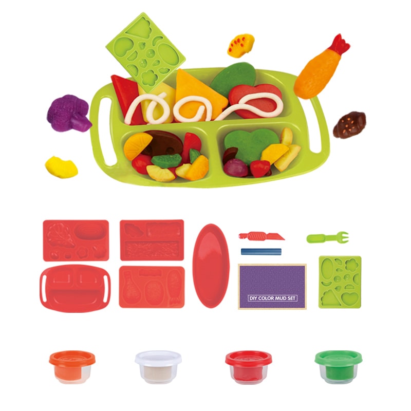 Children Pretend Play DIY Lunch Food Modeling Clay and Tools Toy Kit Non Toxic Colorful Plasticine Educational Play Dough Set for Kids