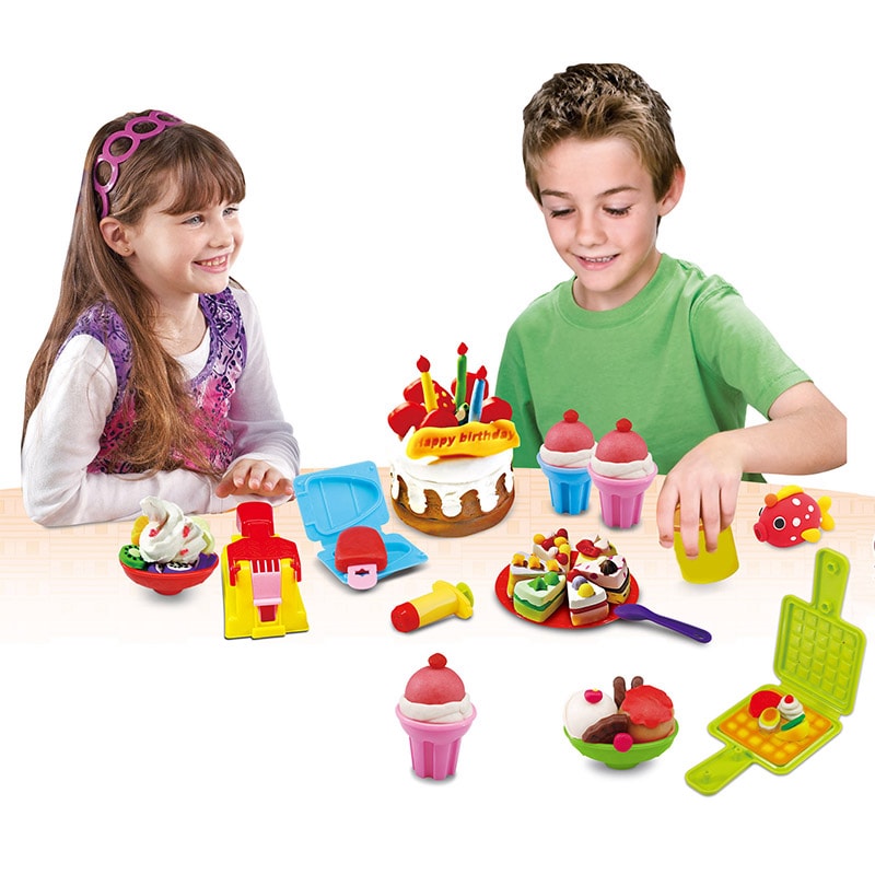 Preschool Kids Pretend Play Birthday Party Cake Making Clay Tool Set Deluxe Plasticine DIY Mold Kit Child Educational Dough Toys