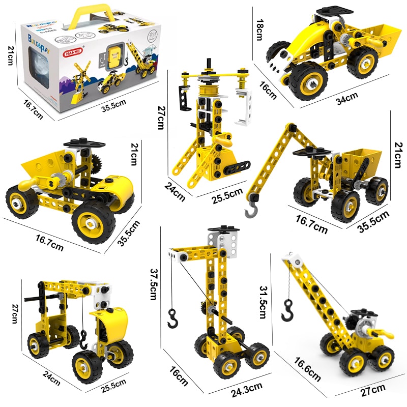 100PCS 8 In 1 Take Apart Vehicle Toys Engineering Construction Truck Toy STEM Screw and Nuts Assemble Set DIY Building Kit For Kids Boys