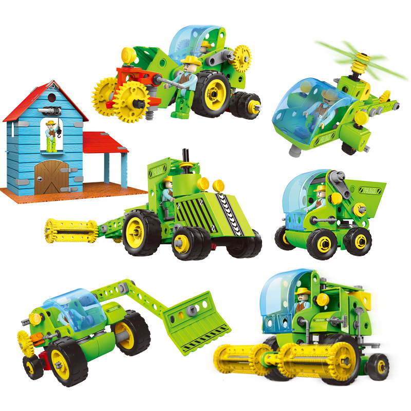 153PCS 8-in-1 Creative Farm Theme DIY Truck Model Building Toy STEAM Educational Self Assembly Vehicle Block Toys for Children