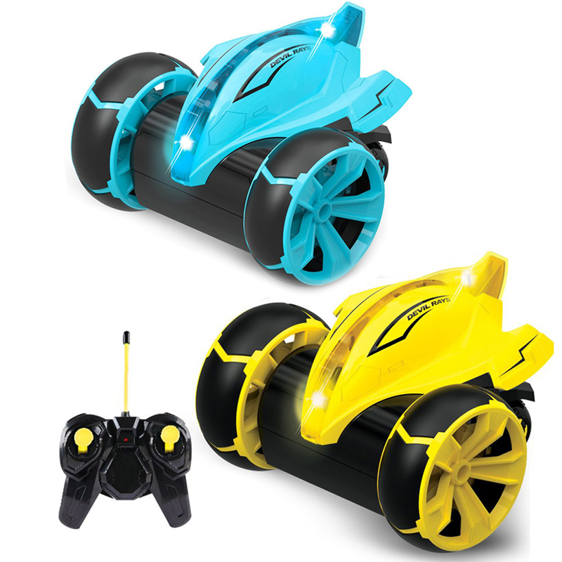 Children 4WD RC Car 360 Degrees Rotation Vehicle 27MHz Remote Control Jump up Devil Fish Stunt Car Toy with Light