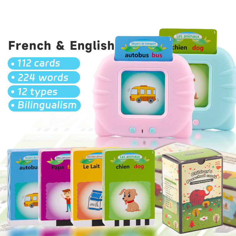 Custom French-English Bilingual Talking Flash Cards 112PCS 224 Contents Sight Words Kids Learning Machine Children Montessori Toy 